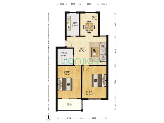 浦江花园南区 2室2厅1卫 82平方