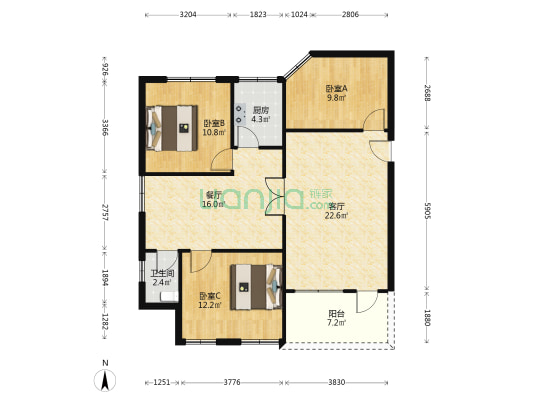 罗庚地怡丰花苑 3室2厅1卫 97平方