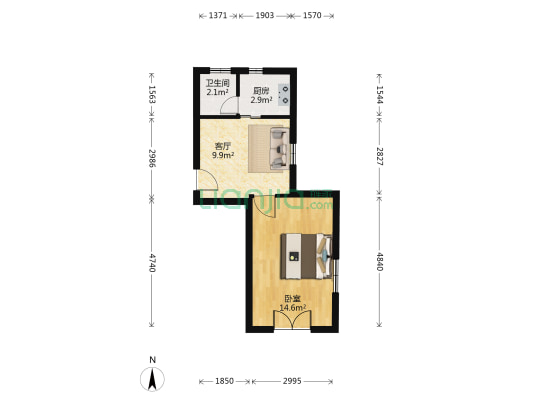 国土厅宿舍 1室1厅1卫 59平方