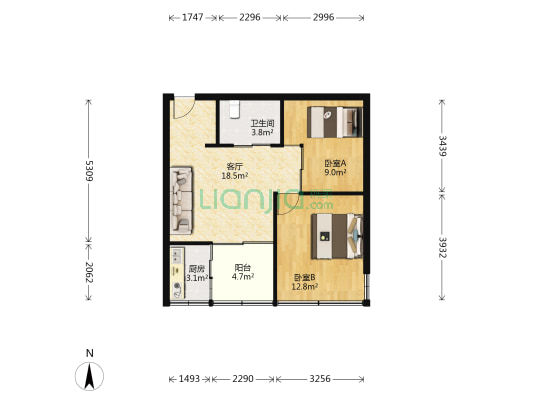 锦东嘉苑 2室1厅1卫 57平方