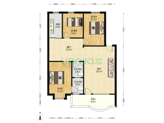 成峰阁 3室2厅2卫 98平方