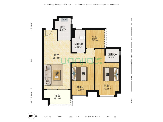 保利紫山 3室1厅2卫 92平方