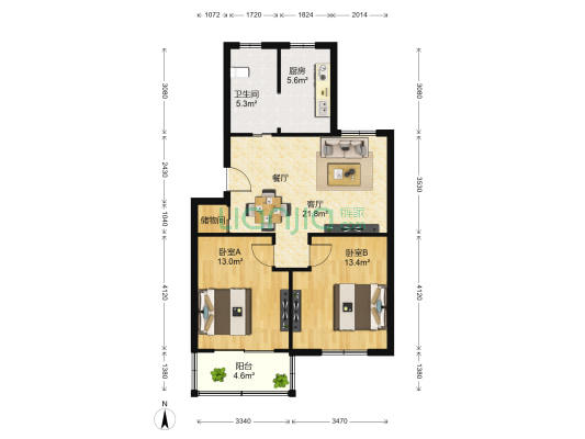 孙桥花苑 2室1厅1卫 79平方