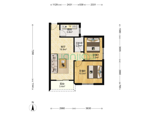 穗宁花园 2室1厅1卫 61平方