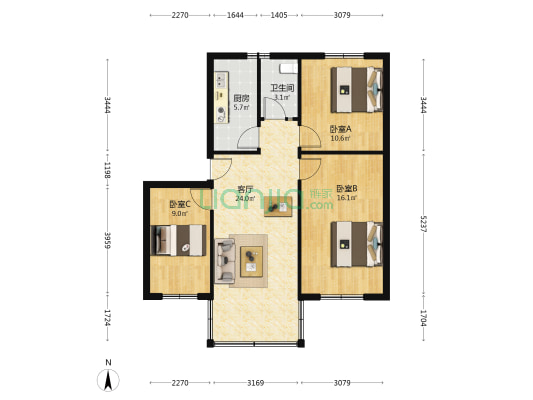 天龙市场家属院 3室1厅1卫 86平方