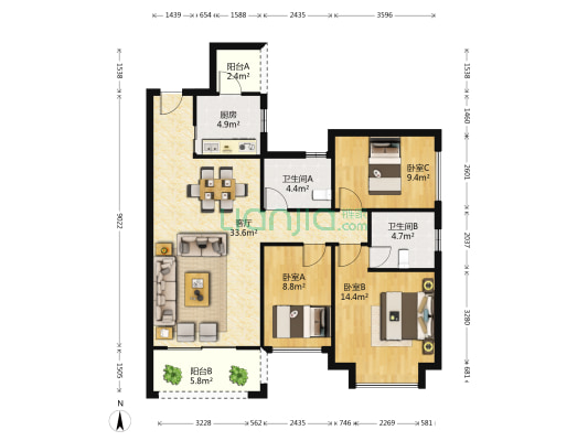君怡花园（三角镇） 3室1厅2卫 101平方