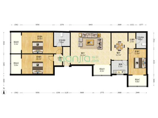 翠风苑公寓一期 3室2厅2卫 159平方