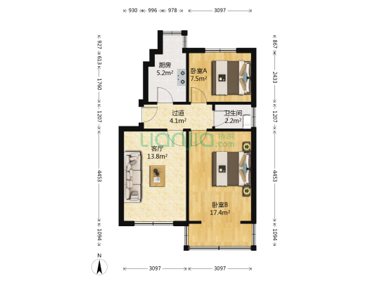 金惠小区 2室1厅1卫 52平方