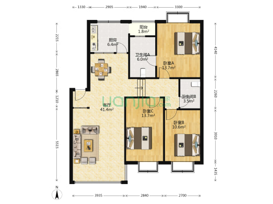 浦江名典 3室1厅2卫 127平方