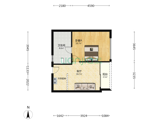 福年广场 1室1厅1卫 66平方