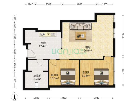 名珏公寓 2室1厅1卫 116平方