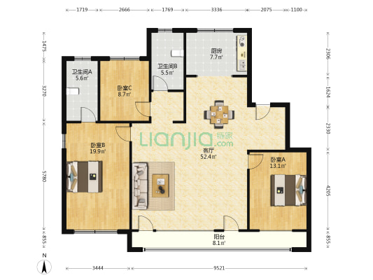 融创东山府三区 3室1厅2卫 143平方