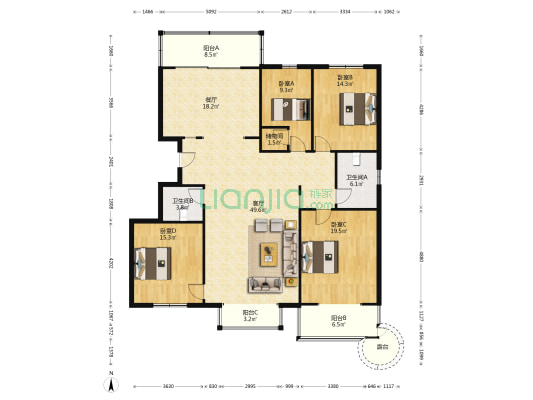 专家公寓 4室2厅2卫 189平方