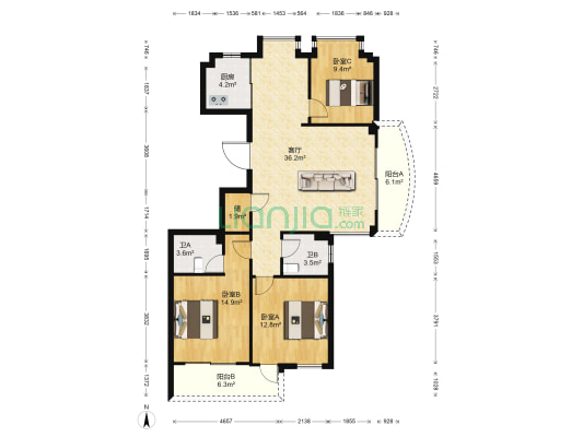 君悦华庭 3室1厅2卫 134平方