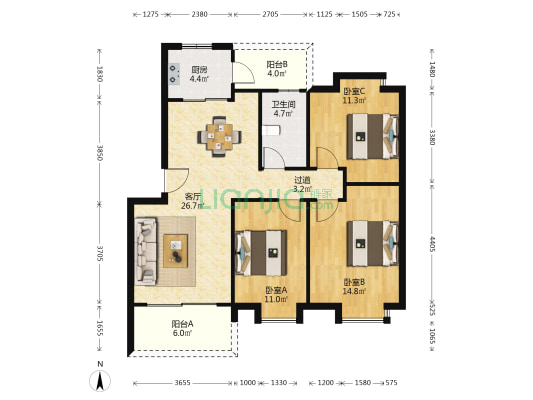 东悦三期 3室1厅1卫 92平方