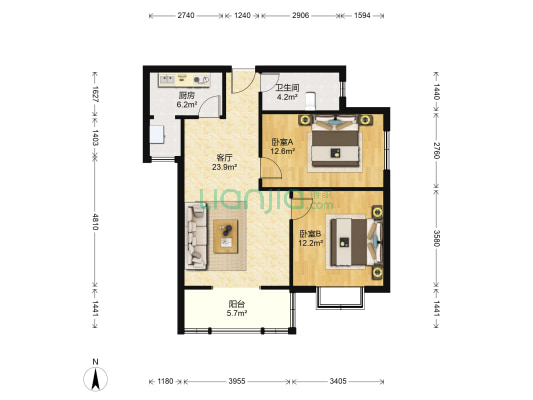 颐馨花园 2室1厅1卫 90平方