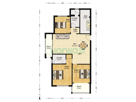 中天翡丽湾 3室1厅2卫 116平方