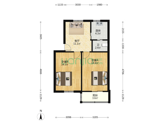 育才小区（镇海区） 2室1厅1卫 61平方