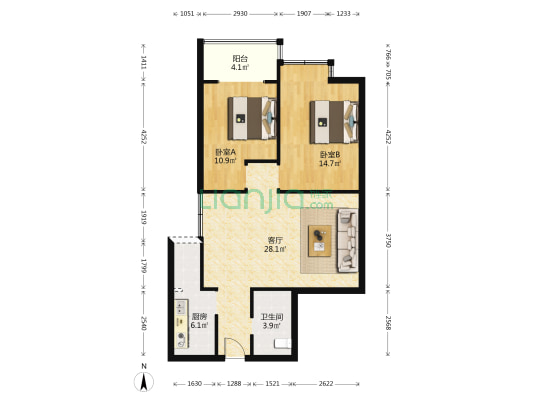 仁和苑 2室1厅1卫 92平方