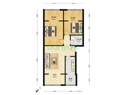 吉福苑 2室1厅1卫 69平方
