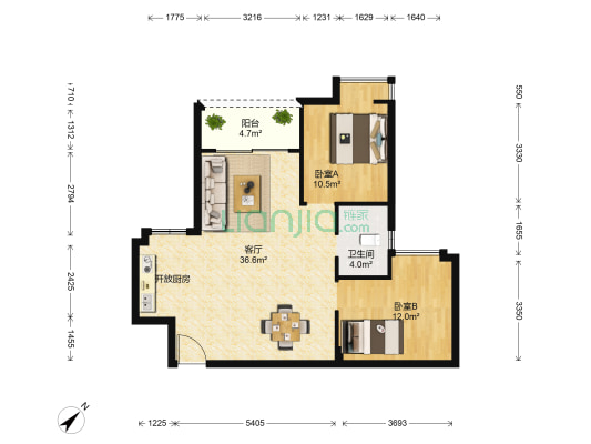 汇君豪庭 2室1厅1卫 86平方