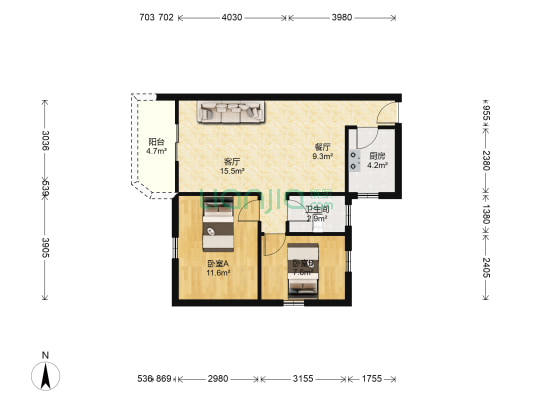 富民花园 2室2厅1卫 77平方