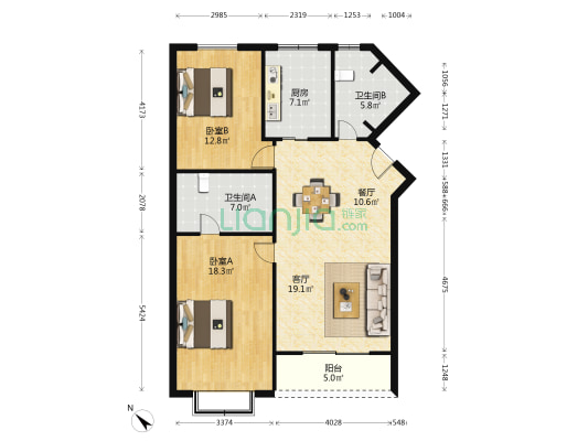 尚海湾豪庭三期 2室2厅2卫 119平方