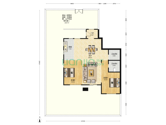 中梁首府二期 2室1厅2卫 178平方