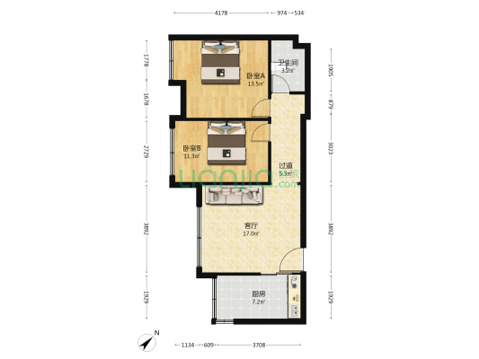 巧寓 2室1厅1卫 70平方