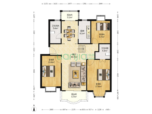 黎明清境 3室1厅2卫 127平方