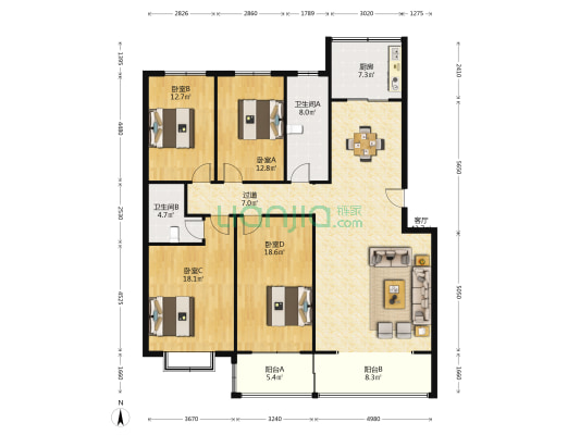 潇景苑 4室1厅2卫 178平方