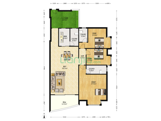 御水龙庭 3室1厅3卫 184平方