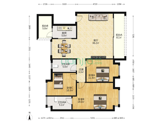 中铁阅山湖阅湖公馆 3室1厅2卫 125平方