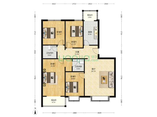 新新小镇 4室1厅2卫 146平方