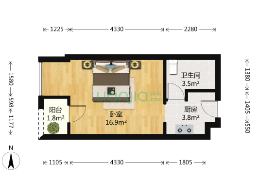 美泉1612 1室0厅1卫 35平方