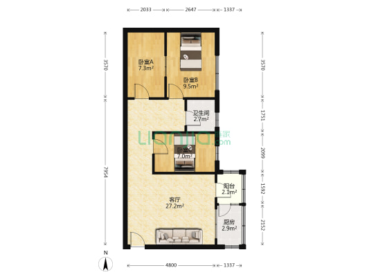 河滨花园 3室1厅1卫 73平方