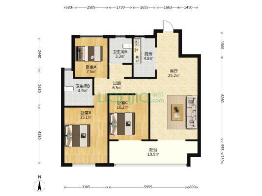 北京城房珑熙庄园 3室1厅2卫 118平方
