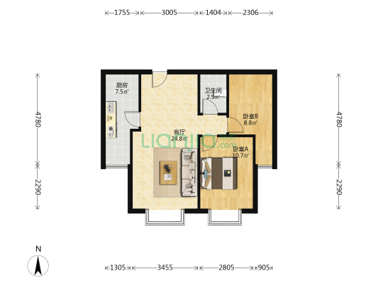 中间楼层，诚意出售，全天采光，-户型图