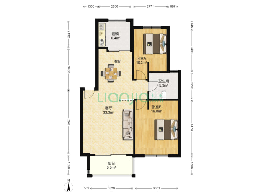 沁园春公寓 2室1厅1卫 89平方