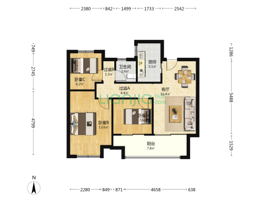 和棠瑞府 3室1厅1卫 88平方