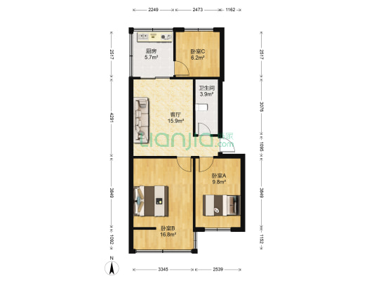 二环西路187号 3室1厅1卫 62平方