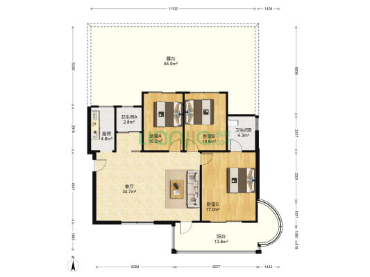 汉桥金福世家 3室1厅2卫 127平方