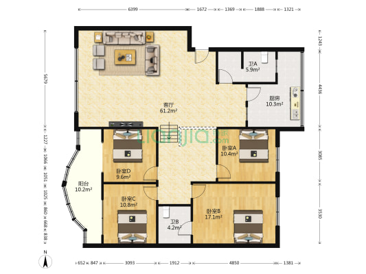 仁和街29号 4室1厅2卫 170平方