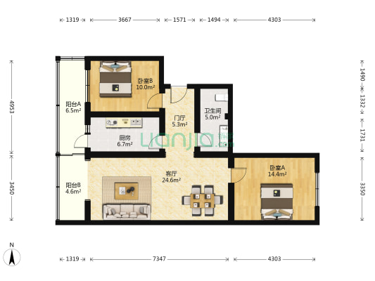 三虎桥南路 2室1厅1卫 98平方