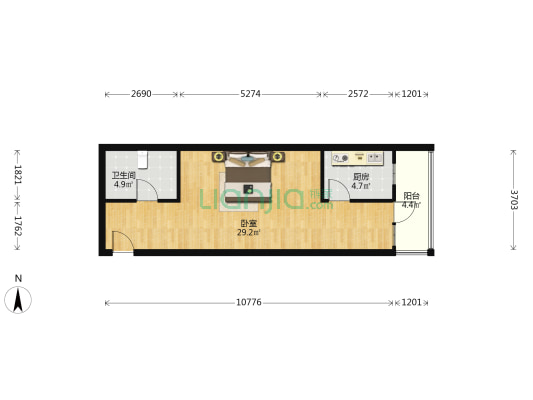 善水永利花园 1室1厅 东-户型图