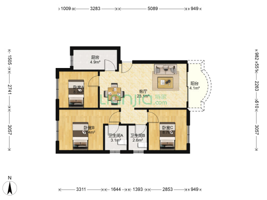 红荔侨苑 3室1厅2卫 76平方