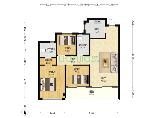 锦上云山 3室1厅2卫 97平方
