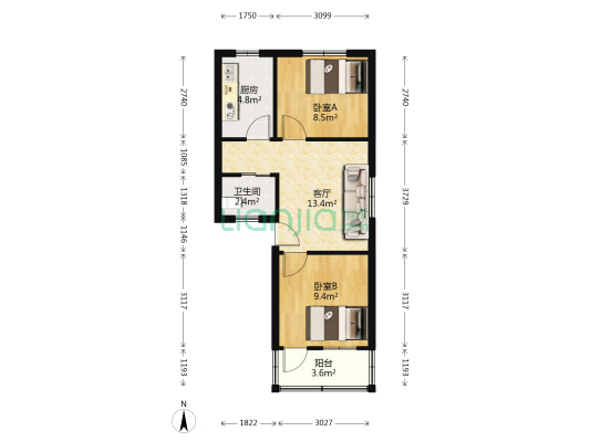 德宽路354号 2室1厅1卫 57平方