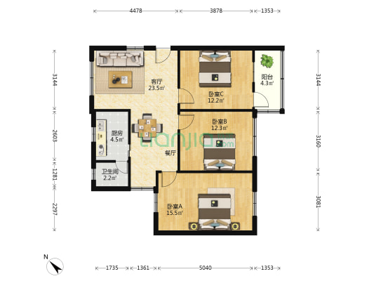 华西大院 3室1厅1卫 83平方