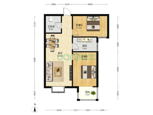 赵都新城景和园 2室1厅1卫 91平方